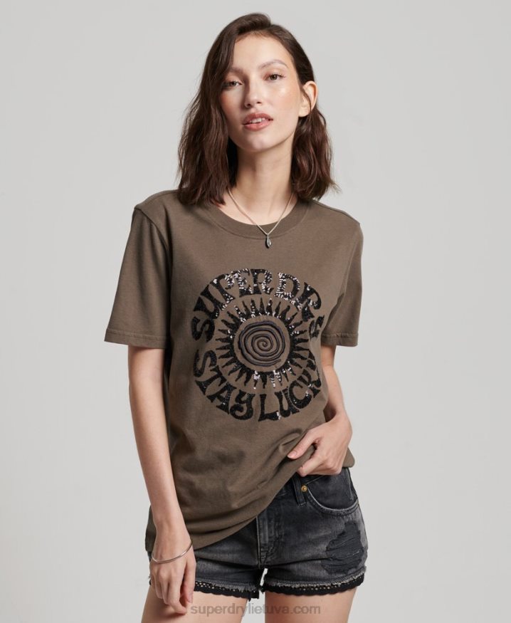 Superdry Vintage Embellished T-Shirt Khaki Women