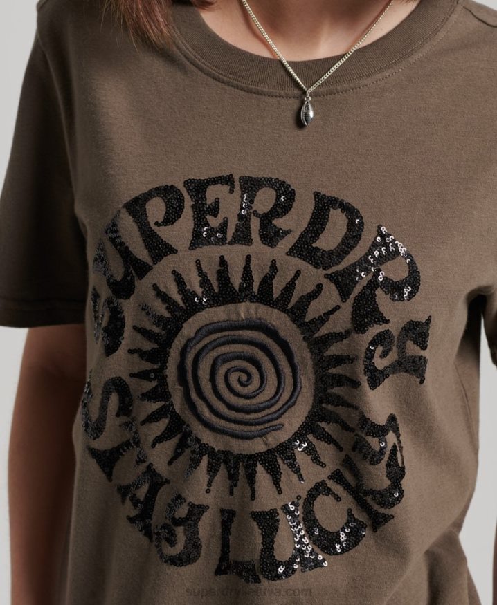 Superdry Vintage Embellished T-Shirt Khaki Women