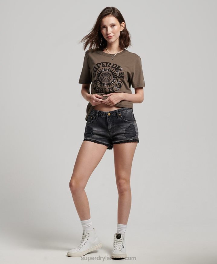 Superdry Vintage Embellished T-Shirt Khaki Women