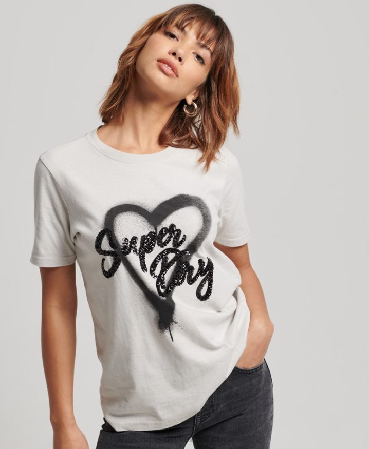 Superdry Vintage Embellished T-Shirt Light Grey Women