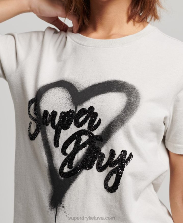 Superdry Vintage Embellished T-Shirt Light Grey Women