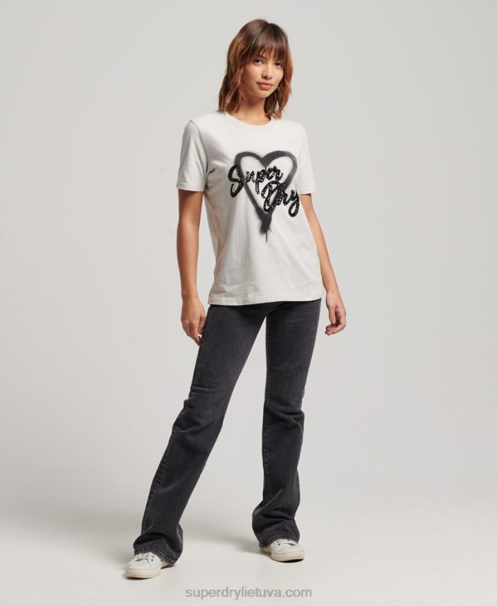 Superdry Vintage Embellished T-Shirt Light Grey Women