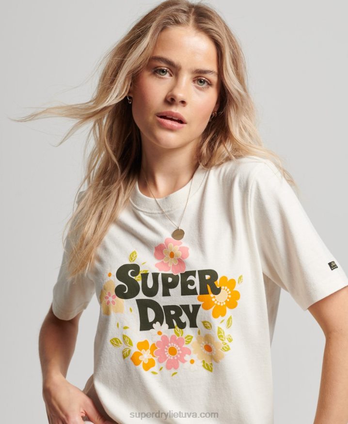 Superdry Vintage Floral Scripted T-Shirt White Women