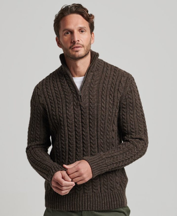 Superdry Vintage Jacob Henley Jumper Brown Men