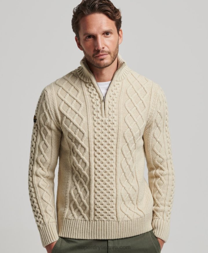 Superdry Vintage Jacob Henley Jumper Cream Men