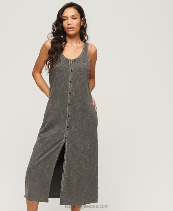 Superdry Vintage Jersey Button Midi Dress Dark Grey Women