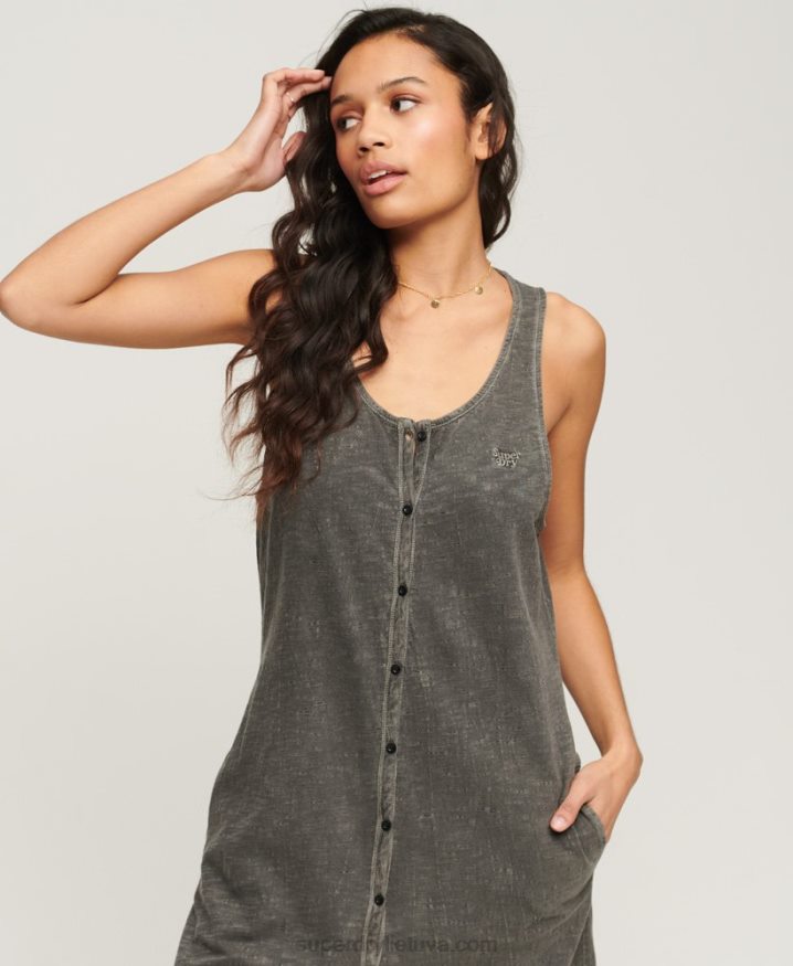 Superdry Vintage Jersey Button Midi Dress Dark Grey Women