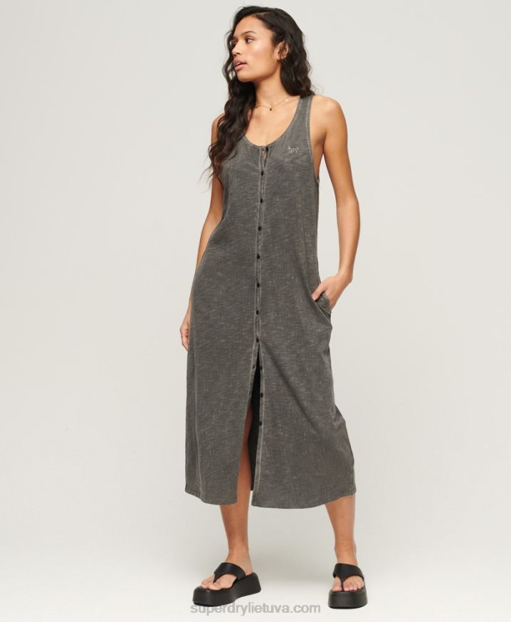 Superdry Vintage Jersey Button Midi Dress Dark Grey Women