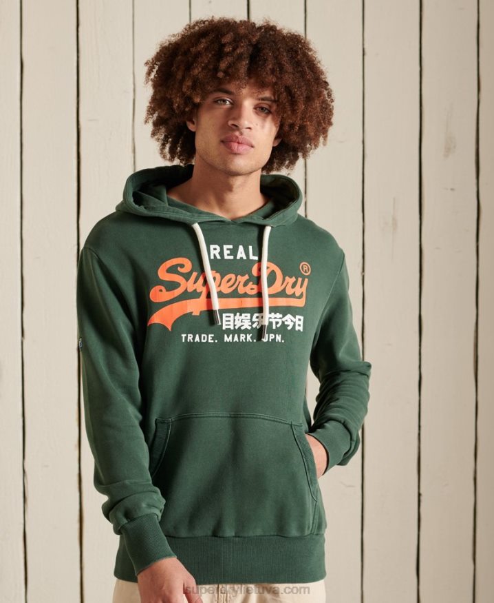 Superdry Vintage Logo American Classic Unbrushed Hoodie Green Men