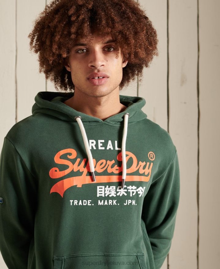 Superdry Vintage Logo American Classic Unbrushed Hoodie Green Men