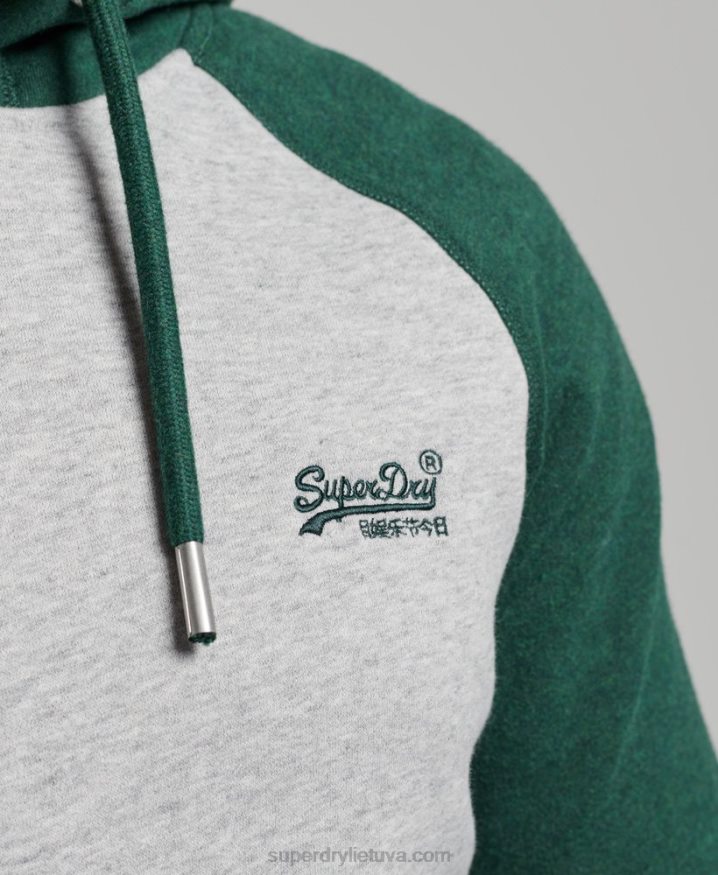 Superdry Vintage Logo Baseball Hoodie Green Men