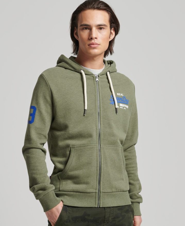 Superdry Vintage Logo Classic Zip Hoodie Green Men