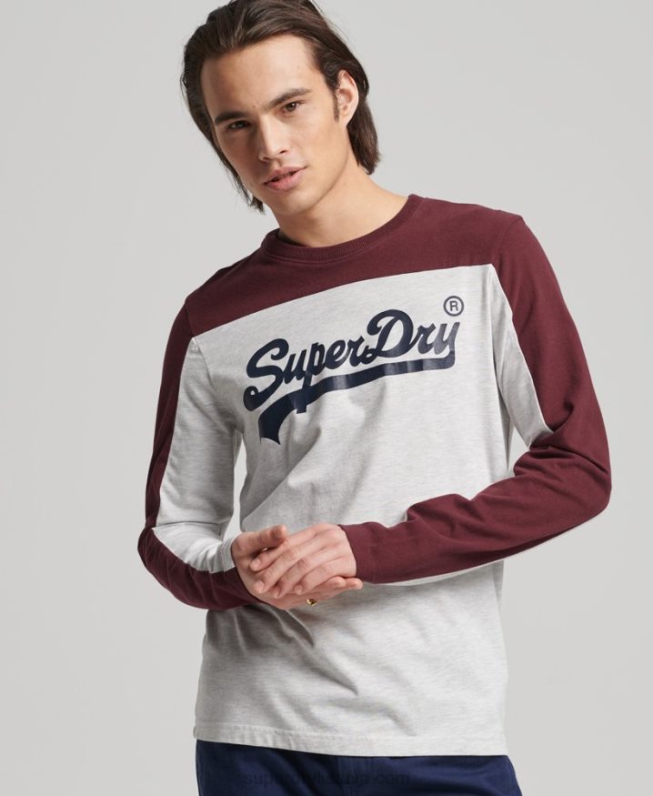 Superdry Vintage Logo College Long Sleeve Top Light Grey Men