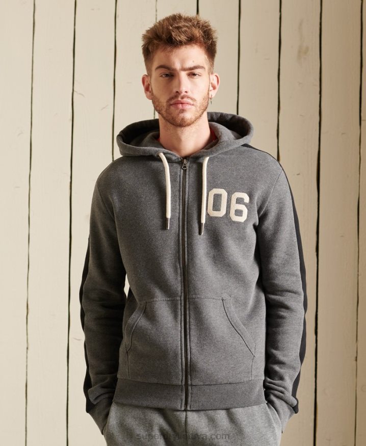 Superdry Vintage Logo Colour Block Zip Hoodie Grey Men