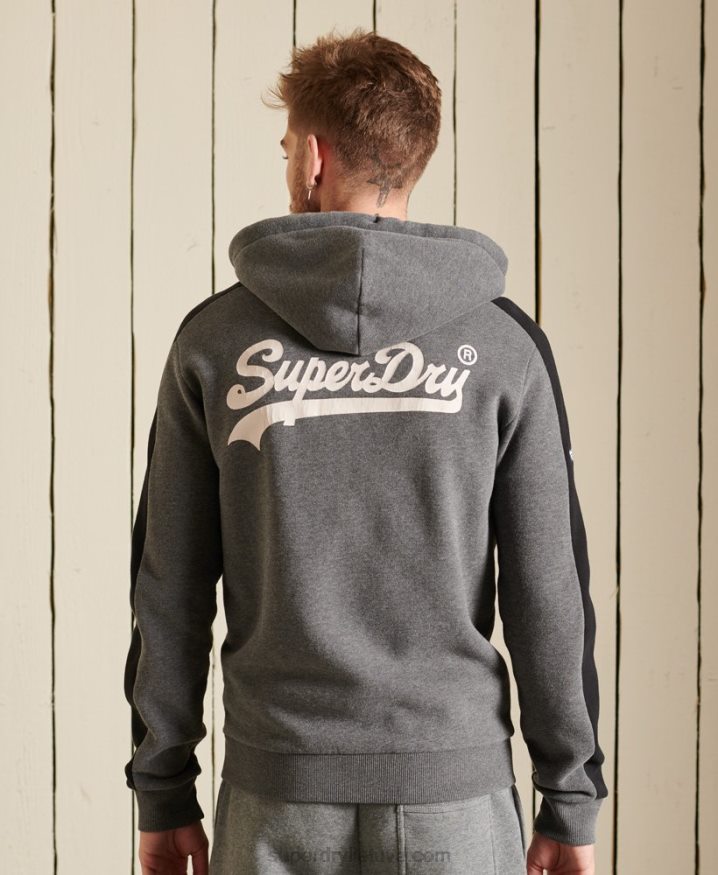 Superdry Vintage Logo Colour Block Zip Hoodie Grey Men