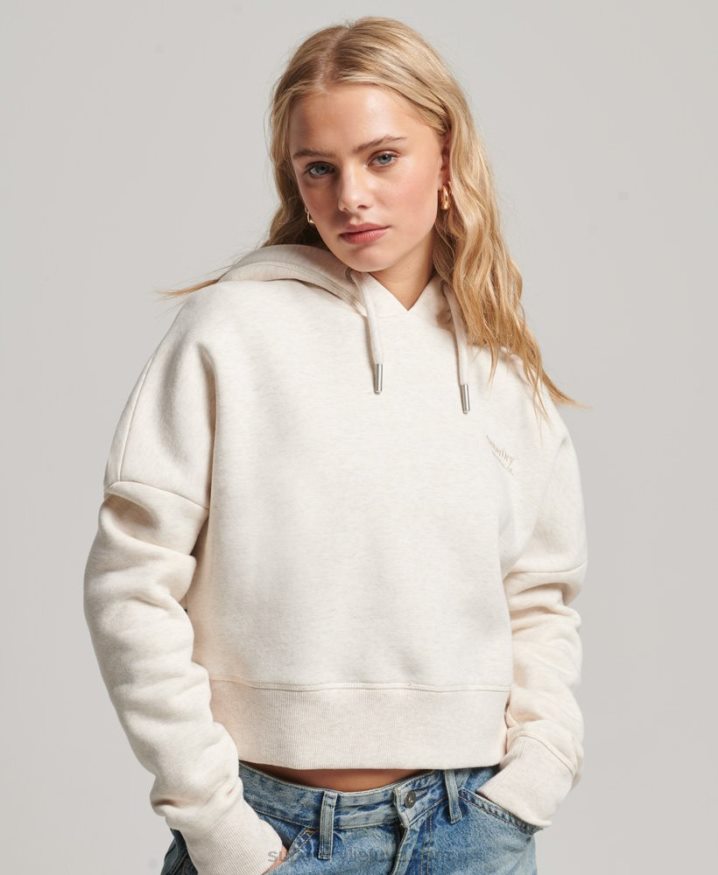 Superdry Vintage Logo Crop Hoodie Cream Women