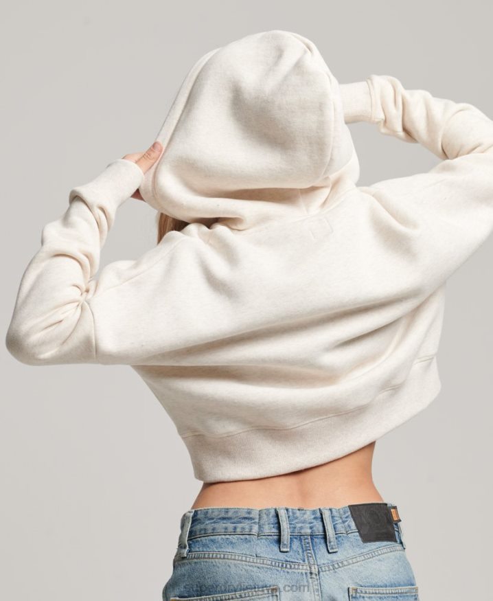 Superdry Vintage Logo Crop Hoodie Cream Women