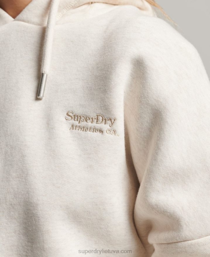 Superdry Vintage Logo Crop Hoodie Cream Women