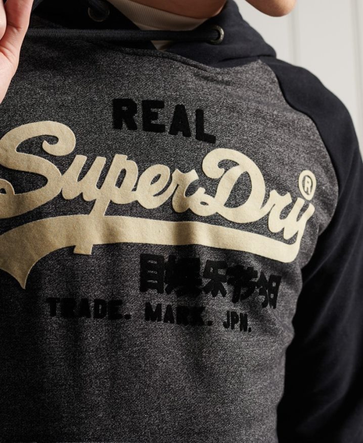 Superdry Vintage Logo Duo Raglan Loopback Hoodie Dark Grey Men