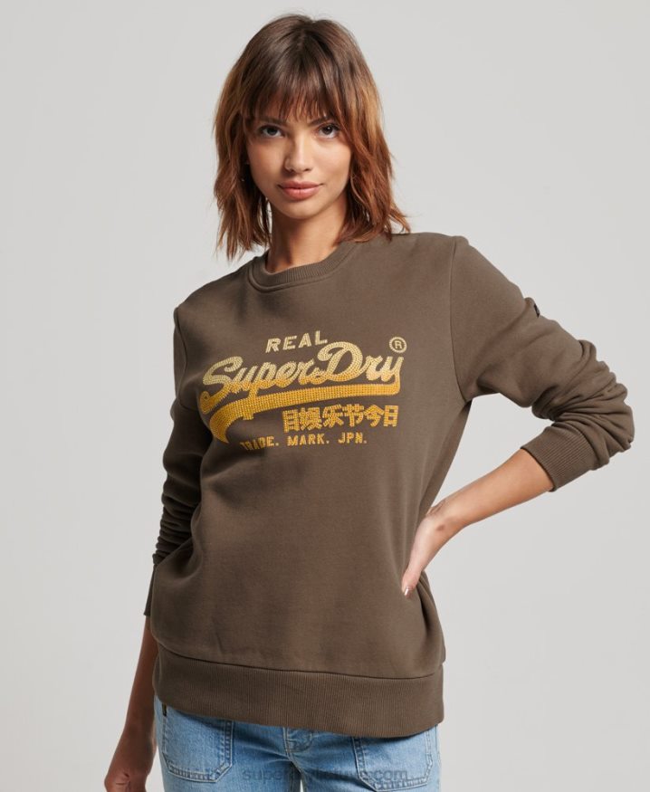 Superdry Vintage Logo Embellished Crew Sweatshirt Khaki Women