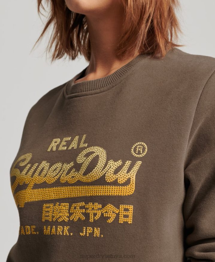 Superdry Vintage Logo Embellished Crew Sweatshirt Khaki Women