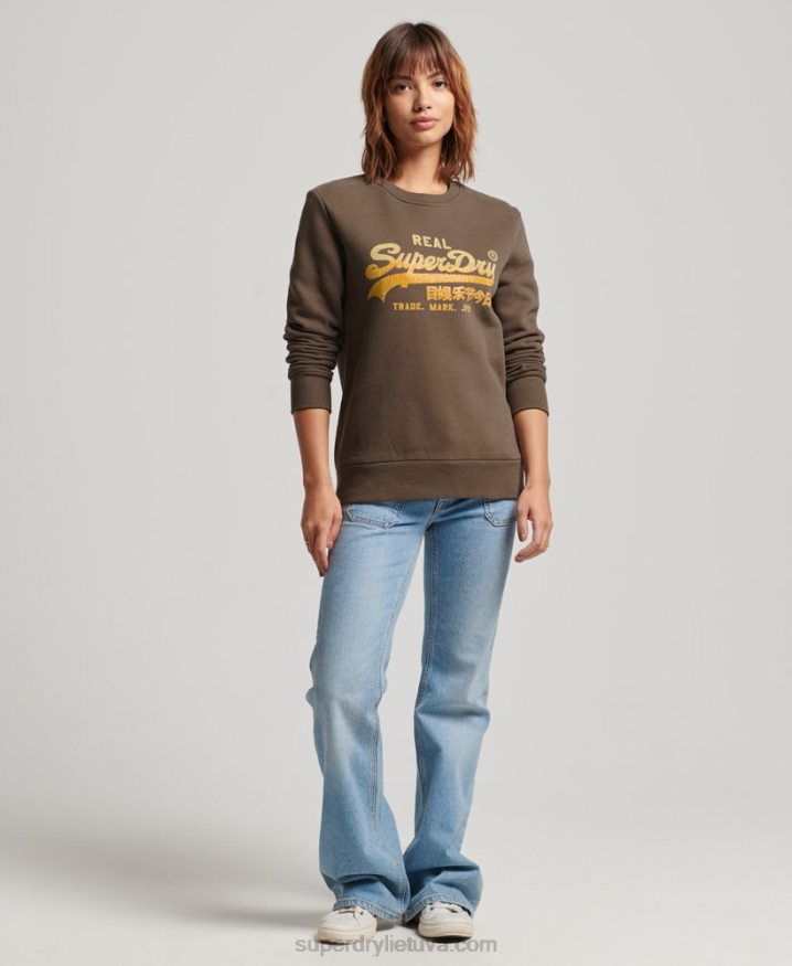 Superdry Vintage Logo Embellished Crew Sweatshirt Khaki Women