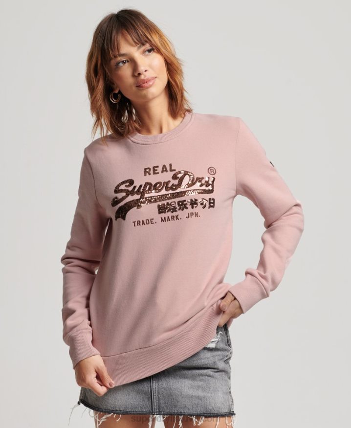 Superdry Vintage Logo Embellished Crew Sweatshirt Pink Women