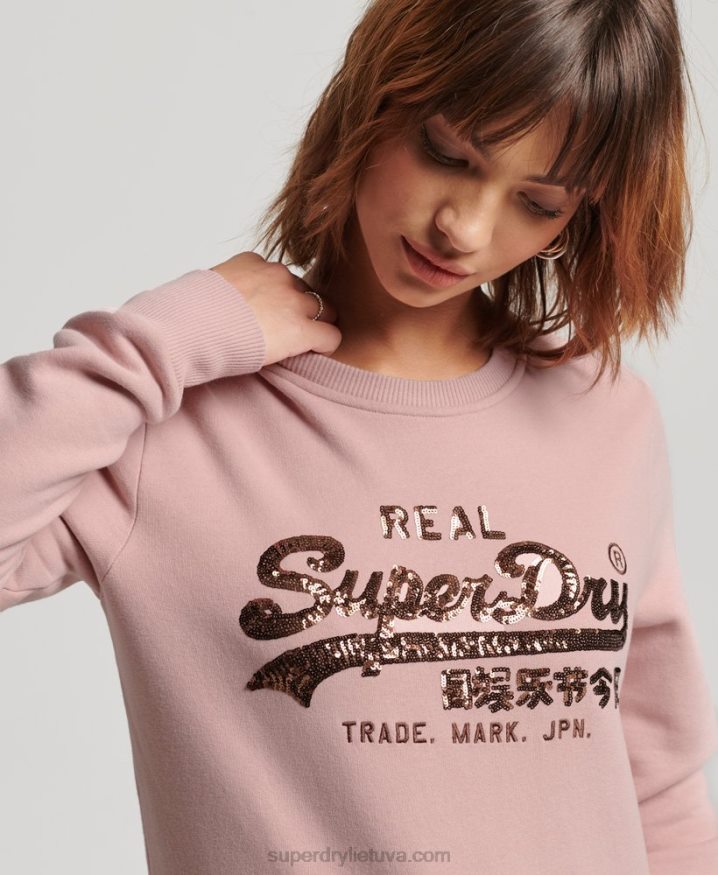 Superdry Vintage Logo Embellished Crew Sweatshirt Pink Women