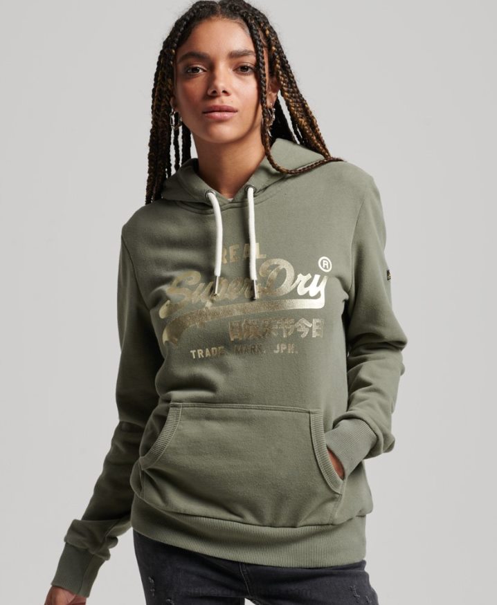 Superdry Vintage Logo Embellished Hoodie Green Women