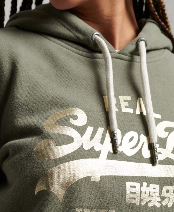 Superdry Vintage Logo Embellished Hoodie Green Women