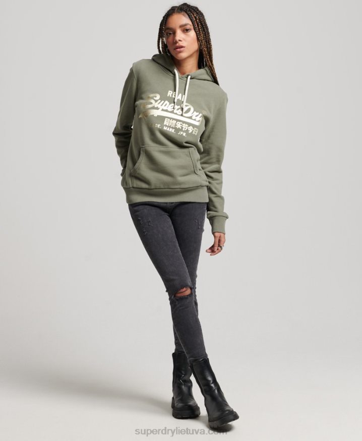 Superdry Vintage Logo Embellished Hoodie Green Women