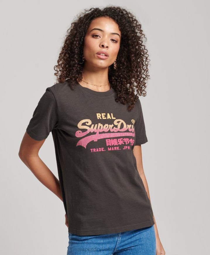 Superdry Vintage Logo Embellished T-Shirt Dark Grey Women