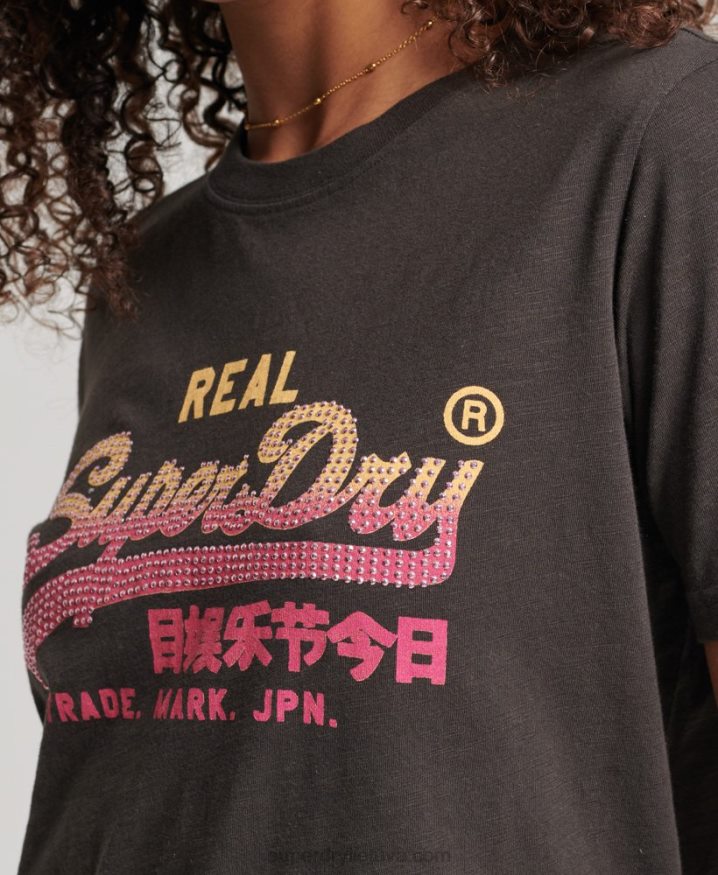 Superdry Vintage Logo Embellished T-Shirt Dark Grey Women