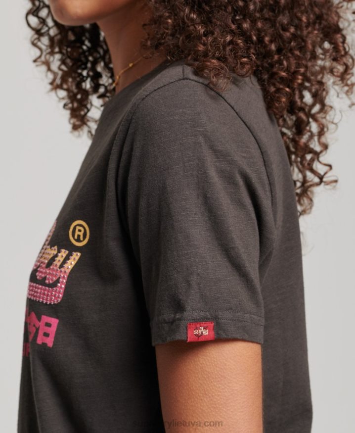 Superdry Vintage Logo Embellished T-Shirt Dark Grey Women