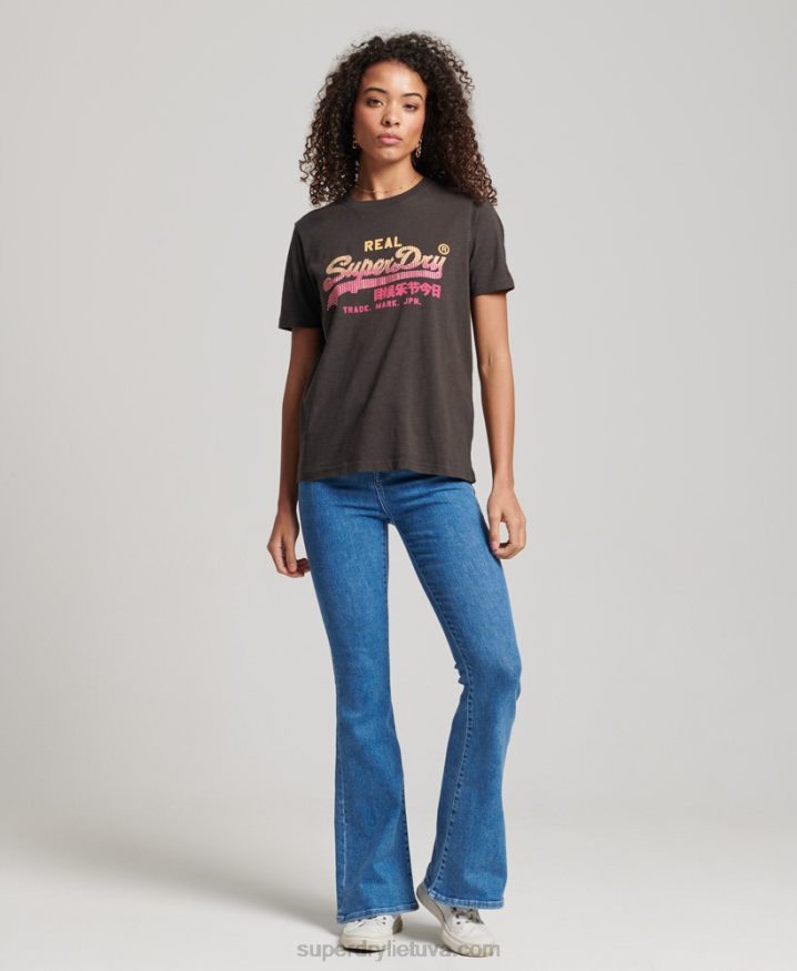 Superdry Vintage Logo Embellished T-Shirt Dark Grey Women