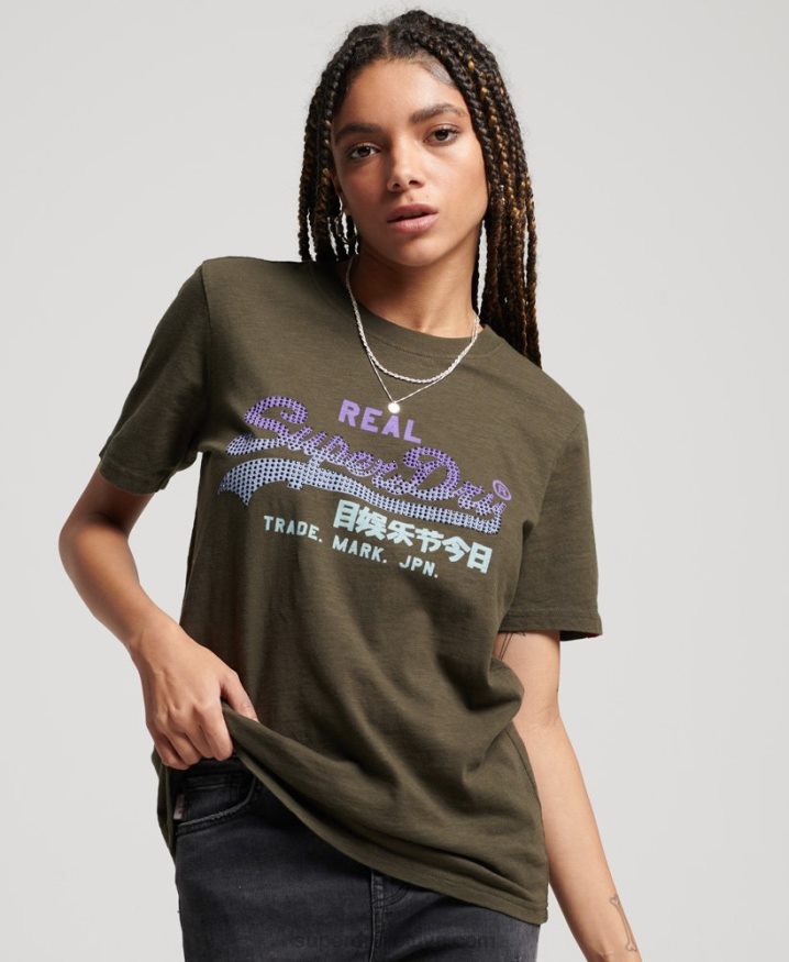 Superdry Vintage Logo Embellished T-Shirt Khaki Women