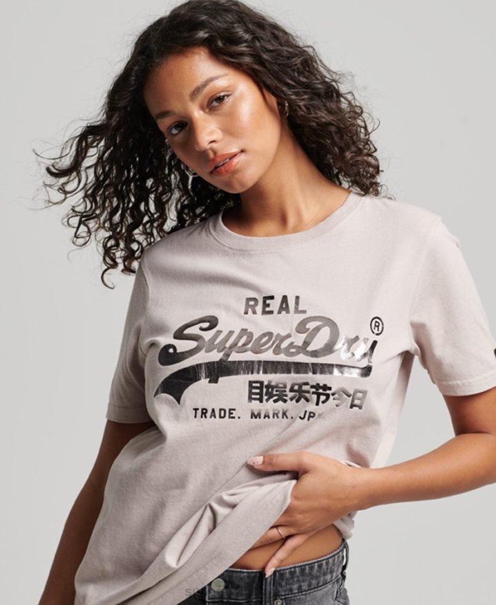 Superdry Vintage Logo Embellished T-shirt Beige Women