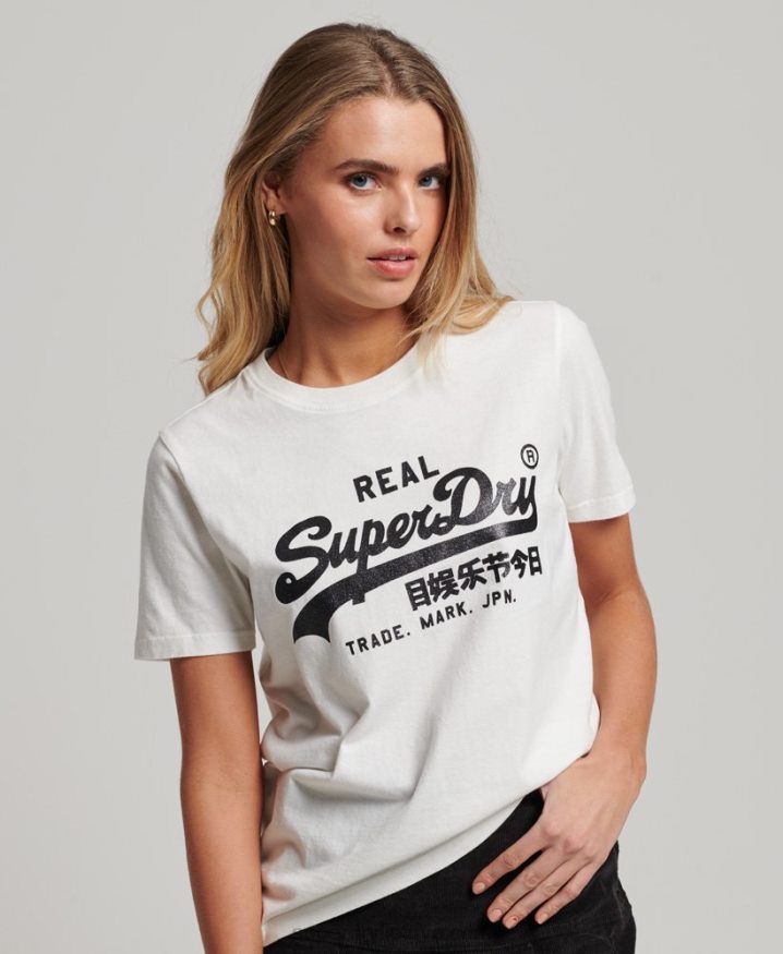 Superdry Vintage Logo Embellished T-shirt White Women