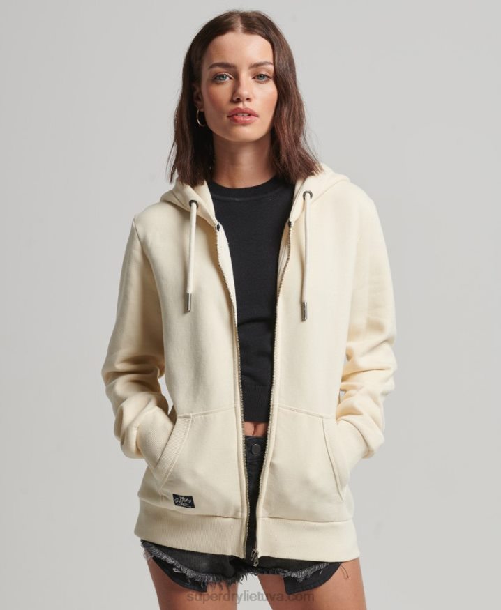 Superdry Vintage Logo Embellished Zip Hoodie Cream Women