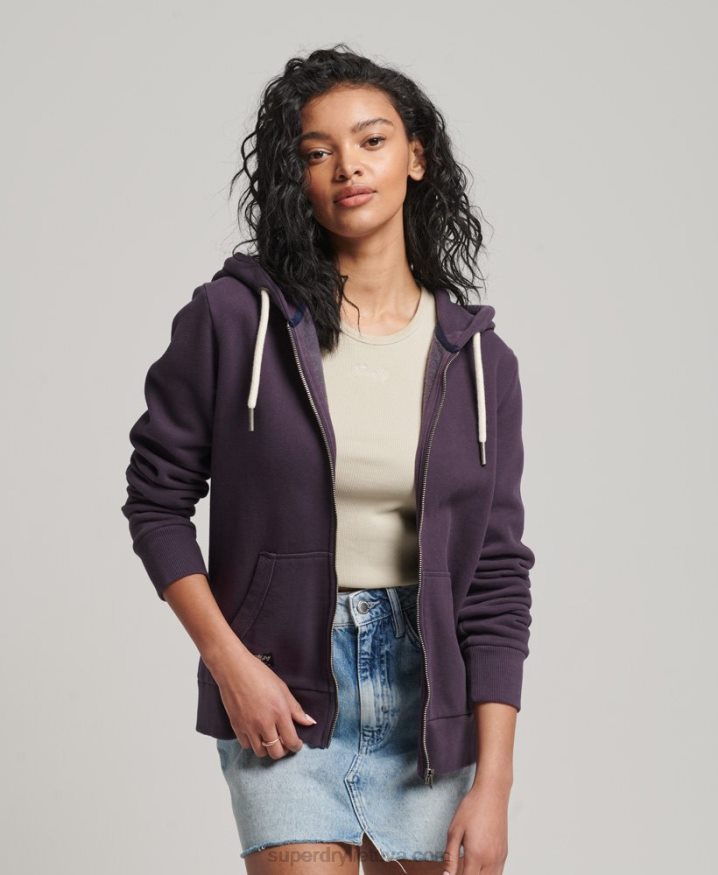 Superdry Vintage Logo Embellished Zip Hoodie Purple Women