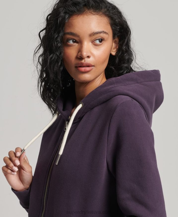 Superdry Vintage Logo Embellished Zip Hoodie Purple Women