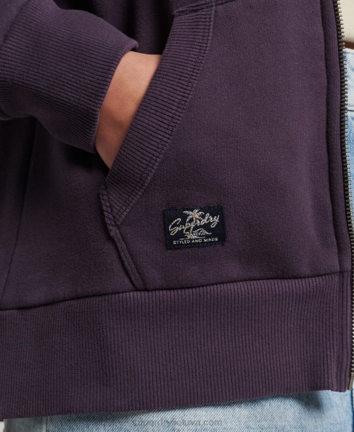 Superdry Vintage Logo Embellished Zip Hoodie Purple Women