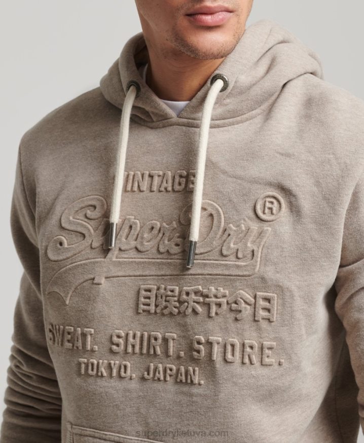 Superdry Vintage Logo Embossed Hoodie Cream Men