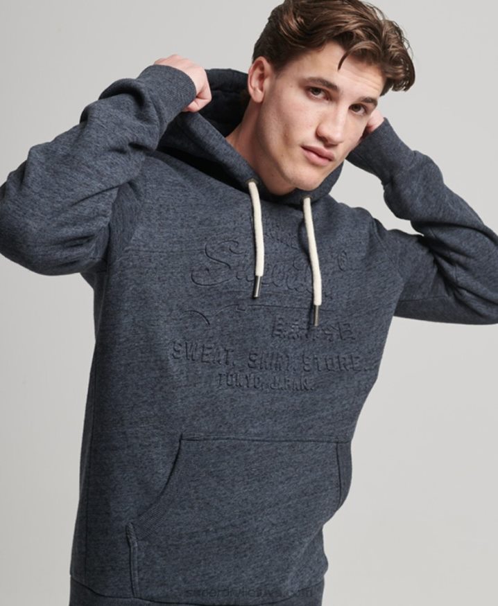 Superdry Vintage Logo Embossed Hoodie Navy Men