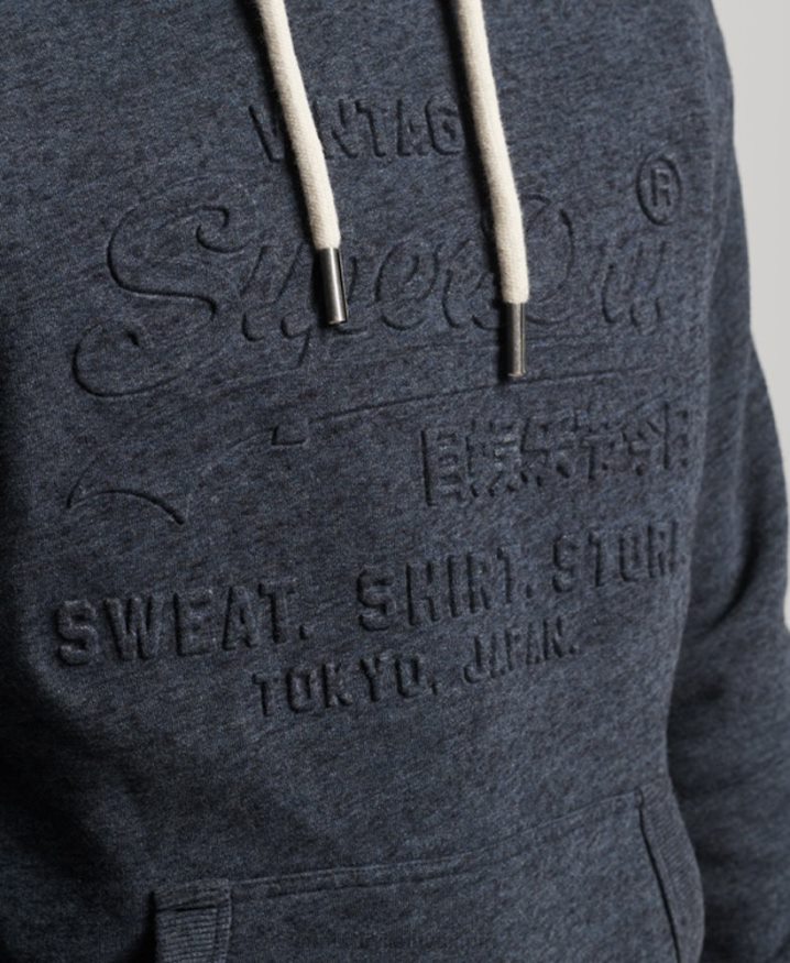 Superdry Vintage Logo Embossed Hoodie Navy Men