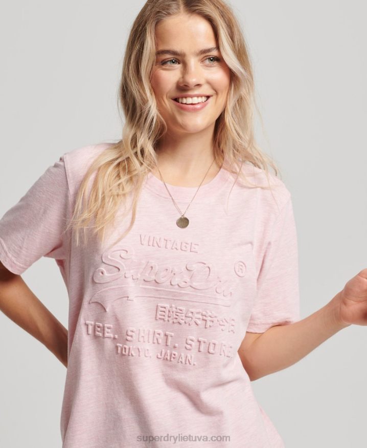 Superdry Vintage Logo Embossed T-Shirt Pink Women