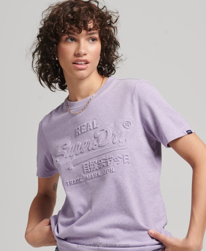 Superdry Vintage Logo Embossed T-Shirt Purple Women