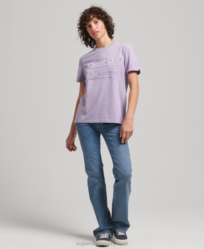 Superdry Vintage Logo Embossed T-Shirt Purple Women