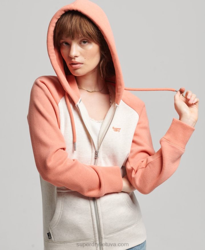 Superdry Vintage Logo Embroidered Baseball Zip Hoodie Coral Women