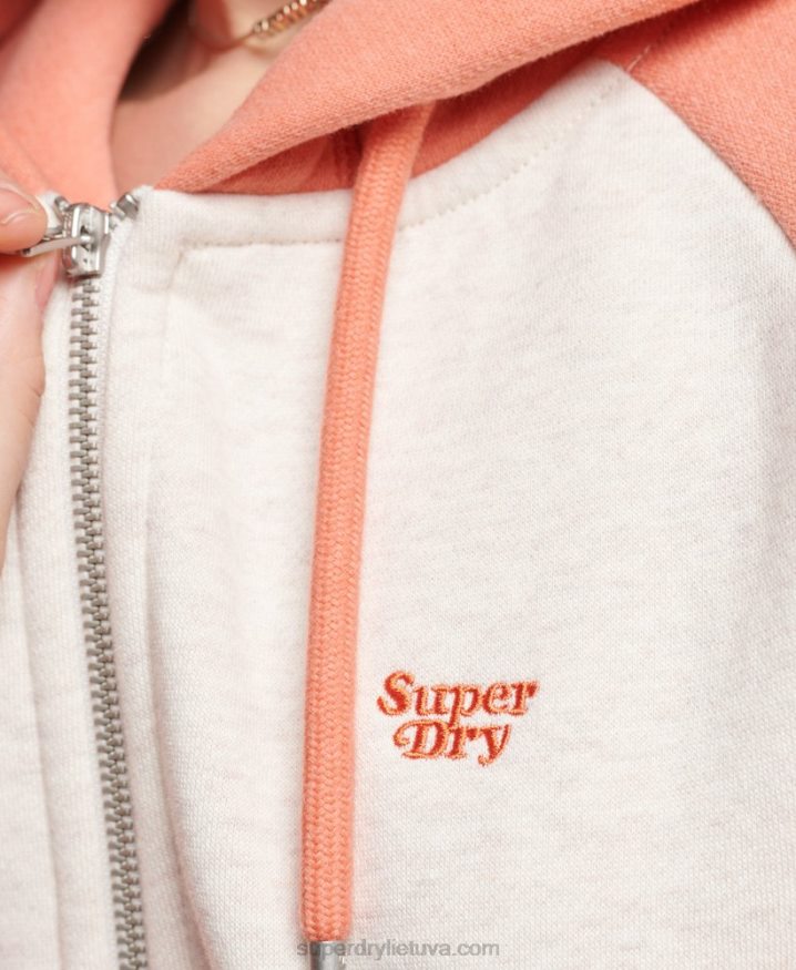 Superdry Vintage Logo Embroidered Baseball Zip Hoodie Coral Women